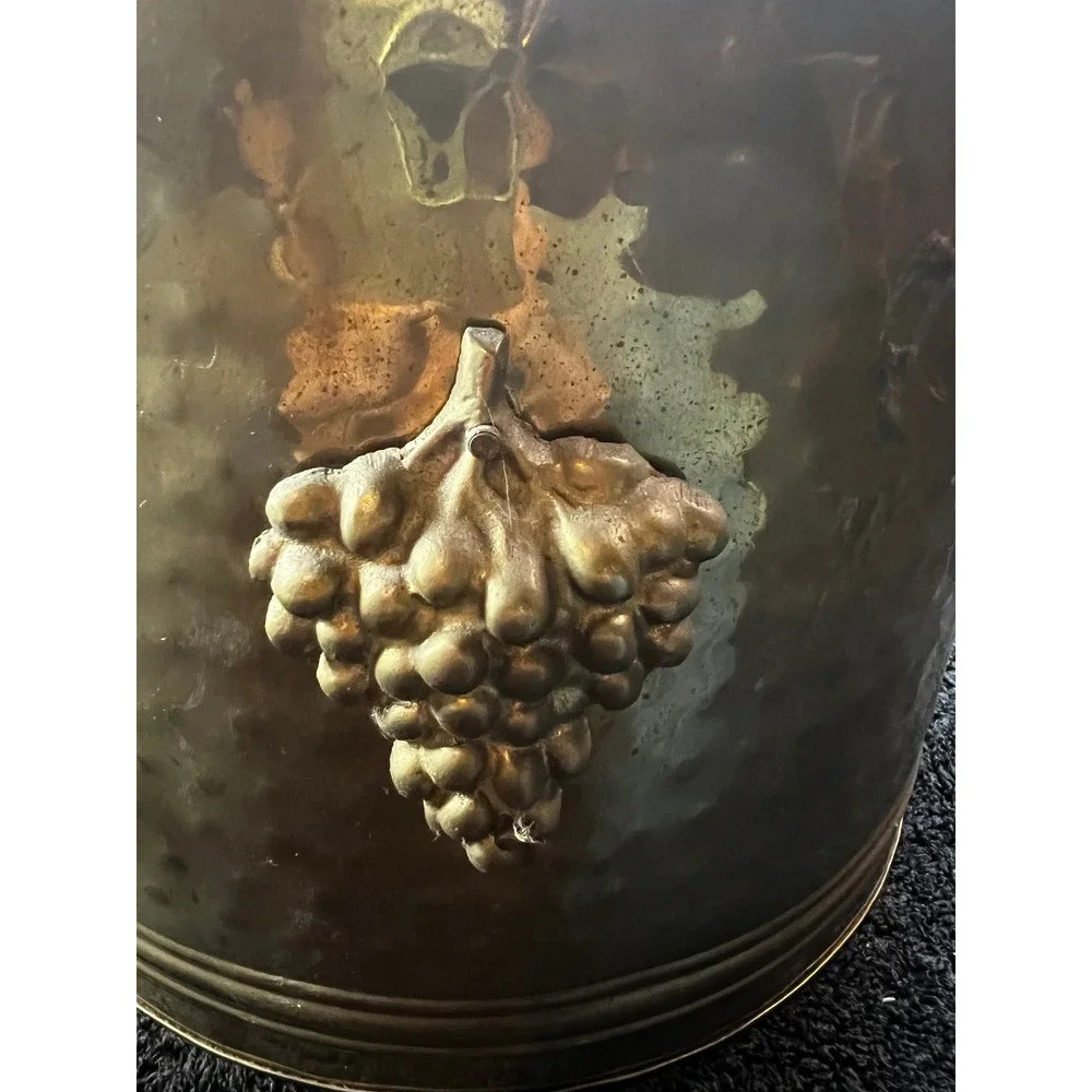 Vintage Solid Brass Hammered Planter Ice Bucket Grape Cluster Made inIndia 9.5in